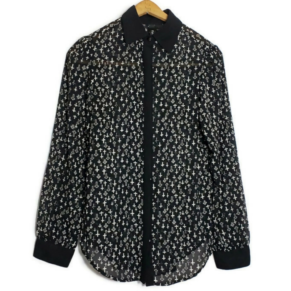 Goth Black Sheer Top Crosses Small …